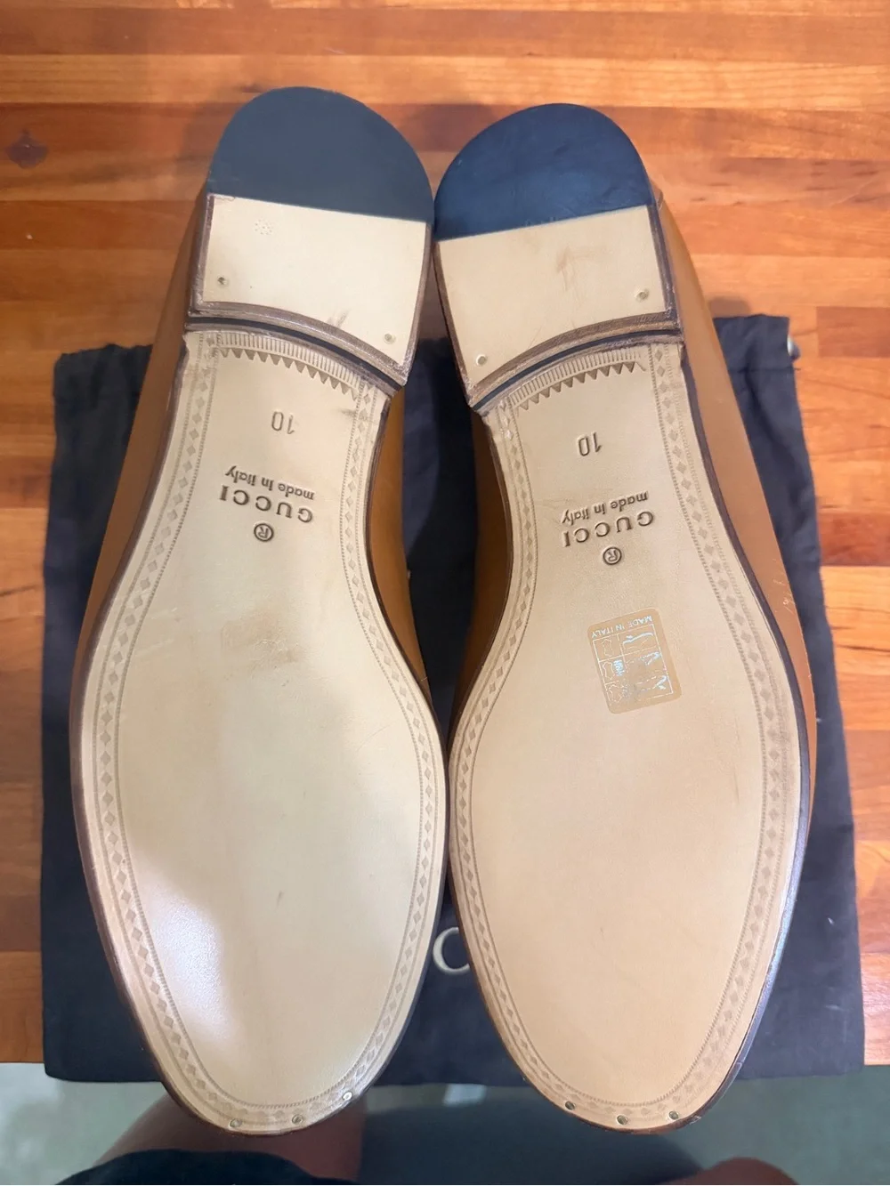 Gucci Tan Leather Como Horsebit Loafers with Green-Red Web